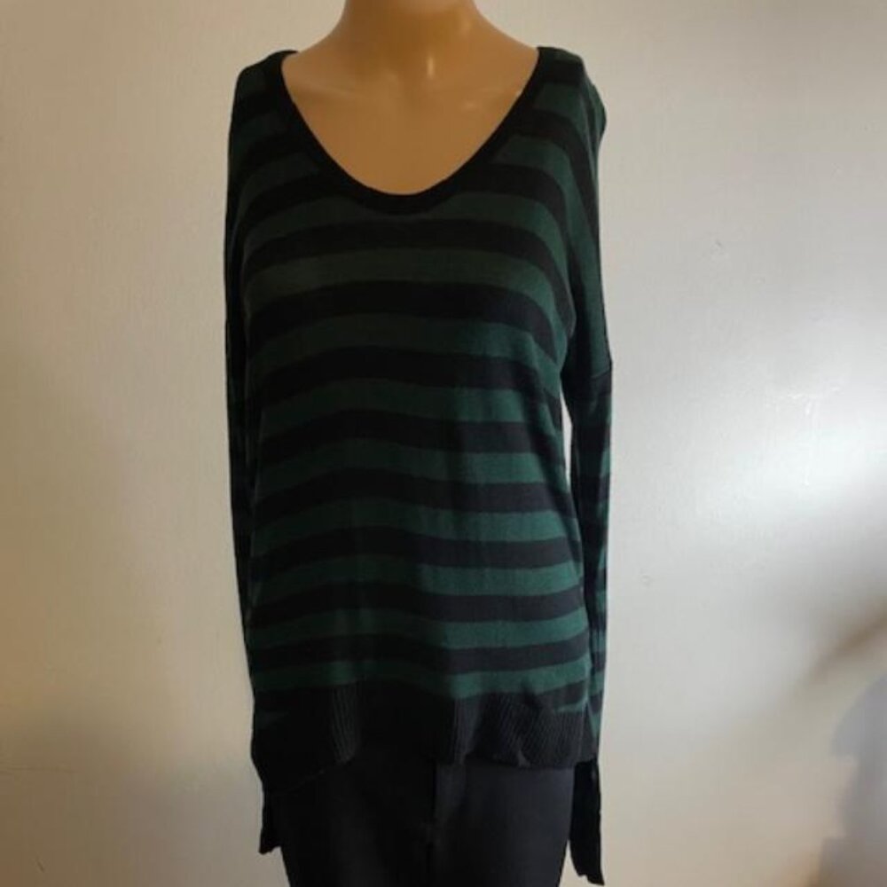 John +Jenn Green 7 Black striped Top